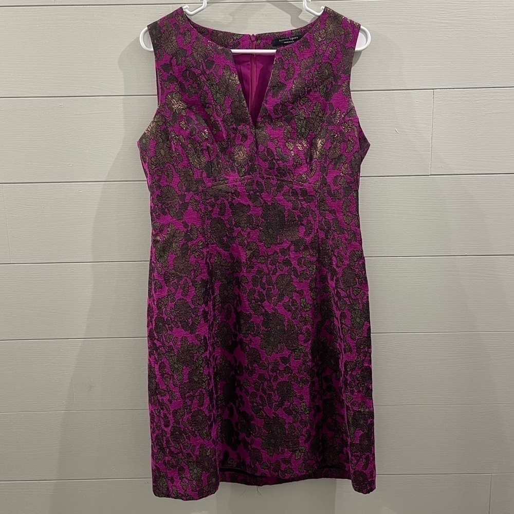 Nanette Lepore Fuchsia and Gold Floral Jacquard Mini Dress